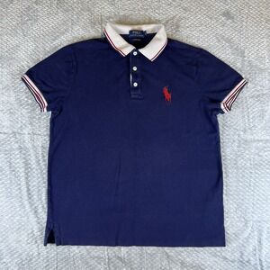 Polo Ralph Lauren Custom Slim Fit Polo Shirt Mens M Navy Big Pony Logo